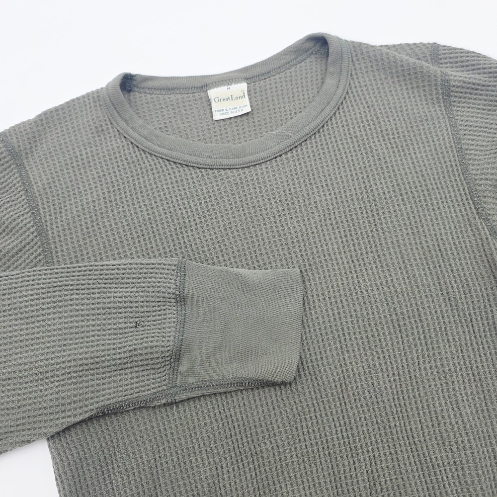Vintage Great Land Green Waffle Knit‎ Shirt Men's Medium Made in USA Thermal